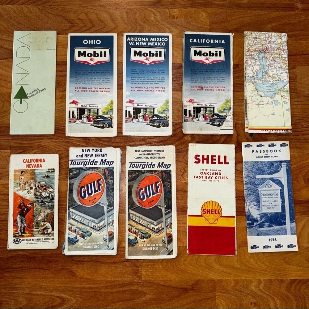 Vintage Maps Lot Of 10 Vtg Maps NY, Cali, NJ, Mass, Vermont, Canada And More